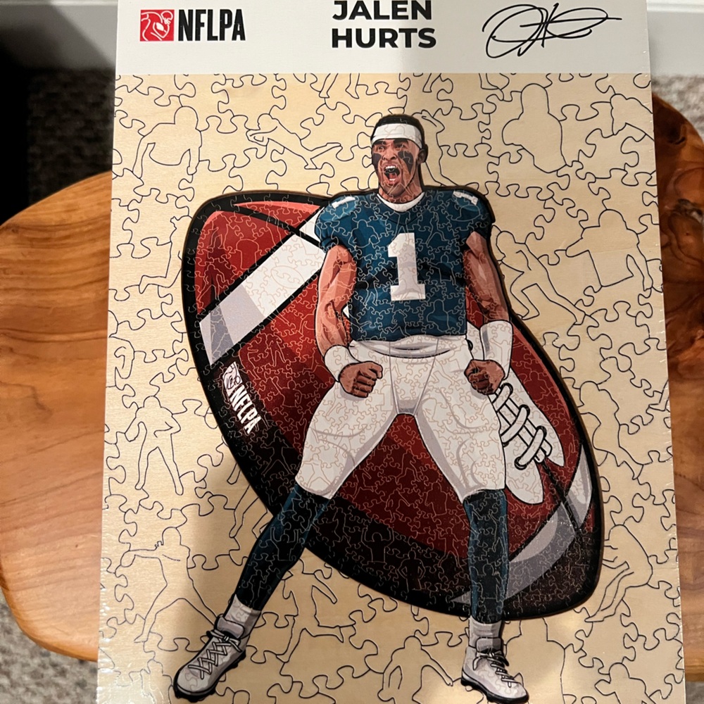 Jalen Hurts NFLPA Football Puzzle Poster - Teal & Red